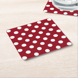 Porta-copo De Papel Quadrado Bolinhas brancas no vermelho Crimson