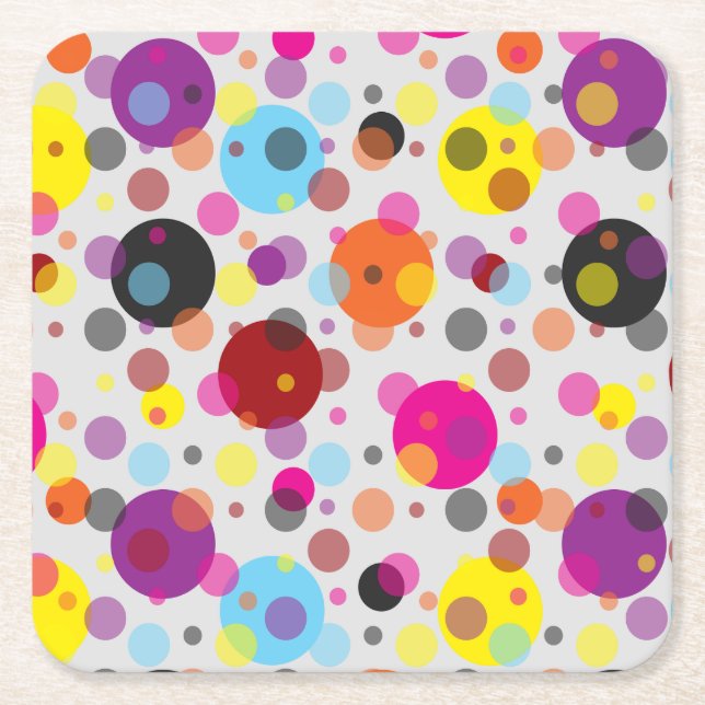 Porta-copo De Papel Quadrado Bolinhas coloridas (Frente)