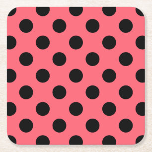 Porta-copo De Papel Quadrado Bolinhas pretas em coral