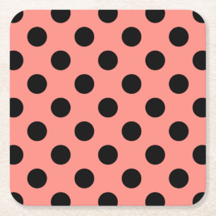 Porta-copo De Papel Quadrado Bolinhas pretas em pêssego