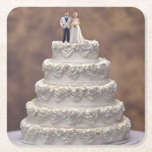 Porta-copo De Papel Quadrado Bolo Branco De Casamento De Cinco Camadas Com Casa