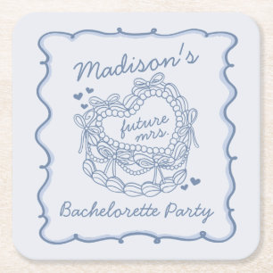 Porta-copo De Papel Quadrado Bolo Coquette Coração Retro Laço Azul Solteira