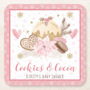 Porta-copo De Papel Quadrado Bolo de Aniversário Cor-de-Rosa com Cookies e Caca