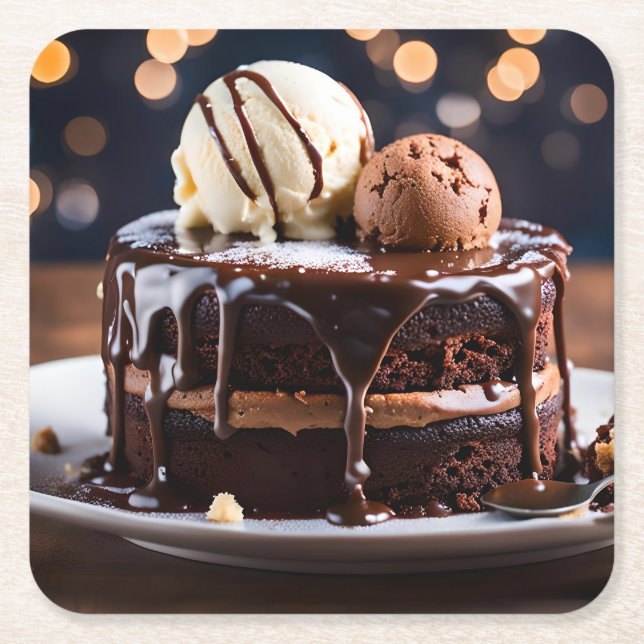 Porta-copo De Papel Quadrado Bolo de chocolate (Frente)