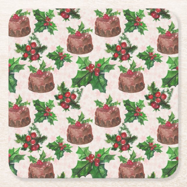 Porta-copo De Papel Quadrado Bolo de Natal (Frente)