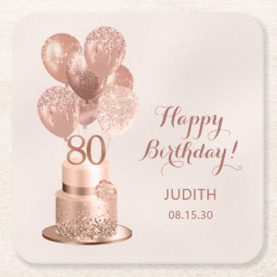 Porta-copo De Papel Quadrado Bolo de Ouro Rosa de 80 Anos de Idade