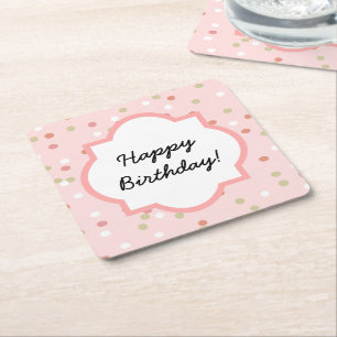 Porta-copo De Papel Quadrado Bolo dos confetes • Glacé cor-de-rosa de