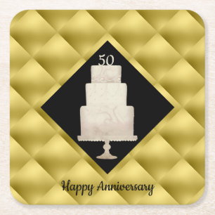 Porta-copo De Papel Quadrado Bolo Dourado de 3 Camadas do 50º aniversário