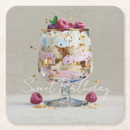 Porta-copo De Papel Quadrado Bolo Floral de Aniversário com Pintura a Óleo Rosa