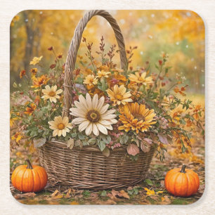 Porta-copo De Papel Quadrado Bolsa de Ação de Graças das Flores Pumpkins
