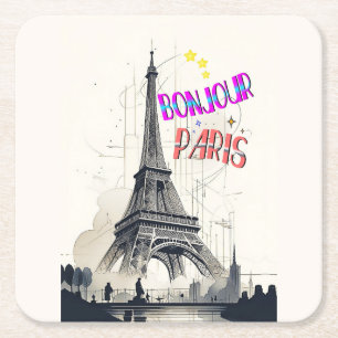 Porta-copo De Papel Quadrado Bom dia Paris Colorido