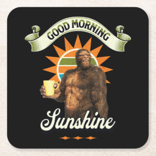 Porta-copo De Papel Quadrado Bom Dia Sol Bigfoot Bebendo Café