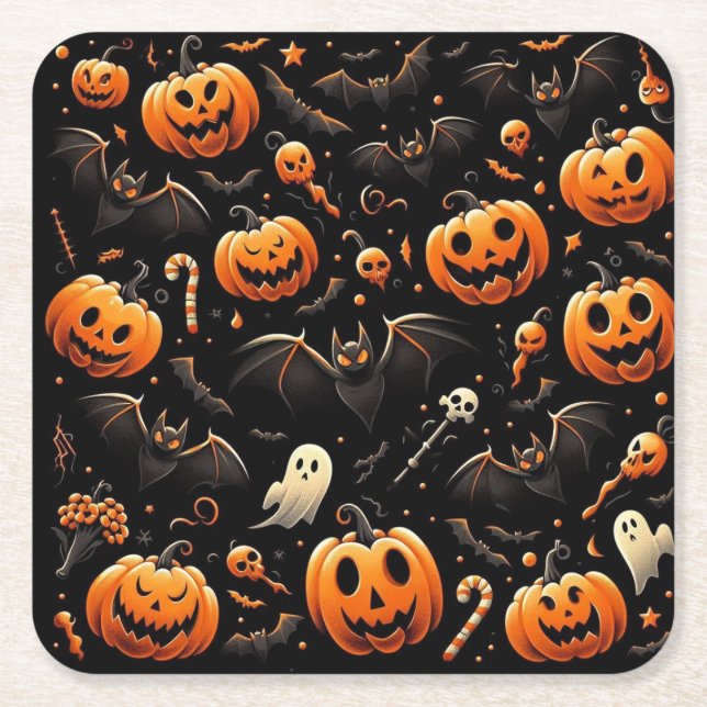 Porta-copo De Papel Quadrado Bombas e morcegos (Frente)