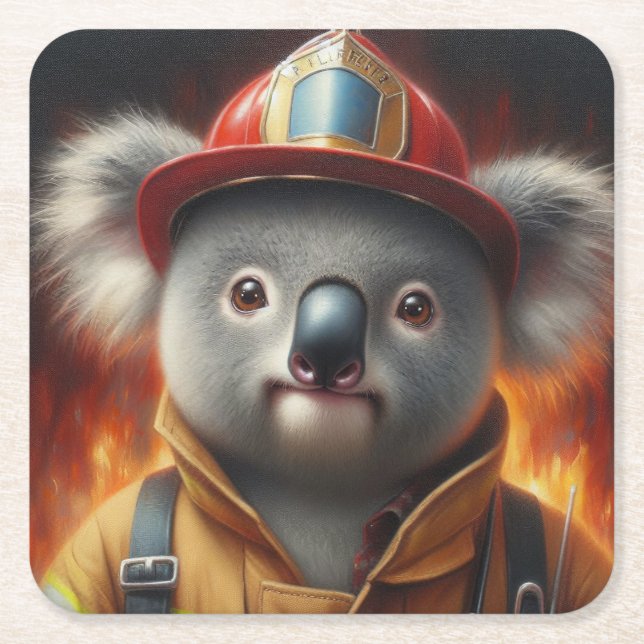 Porta-copo De Papel Quadrado Bombeiro Koala (Frente)