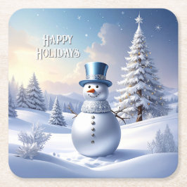 Porta-copo De Papel Quadrado Boneco de Neve de Chapéu Azul Árvore de Natal Feri