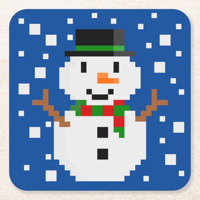 Porta-copo De Papel Quadrado Boneco de Neve de Pixel Art 1 (Frente)