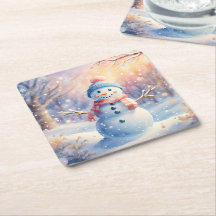Boneco de Neve em Aquarela em um Inverno Mágico