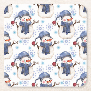 Porta-copo De Papel Quadrado Bonecos de neve alegres com chapéus azuis