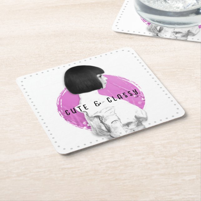 Porta-copo De Papel Quadrado Bonita e Clássica Rosa e Preta (Inclinado)