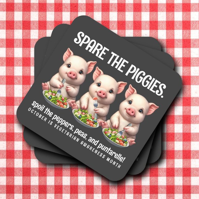 Porta-copo De Papel Quadrado Bonita pousa os pretos comendo saladas (Spare the Piggies Paper Coasters Cover Photo)