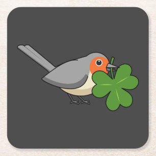 Porta-copo De Papel Quadrado Bonita Robin com o Cartoon Shamrock Clover