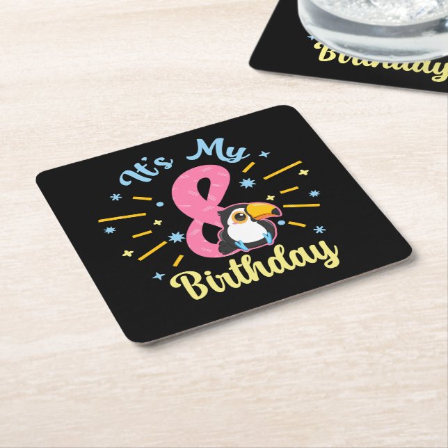 Porta-copo De Papel Quadrado Bonita Turiana 8. Aniversário 8. (Inclinado)