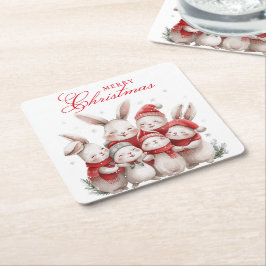 Porta-copo De Papel Quadrado Bonitas Coelhinhos de inverno Aquarela Feliz Natal