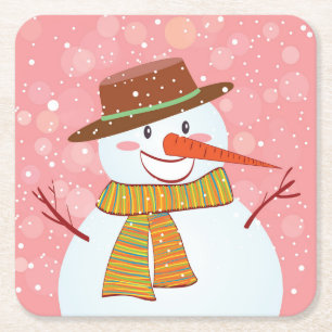 Porta-copo De Papel Quadrado Bonito boneco de desenho em neve em uma queda de n