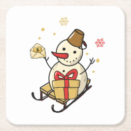 Porta-copo De Papel Quadrado Bonito Neve Em Um Sled