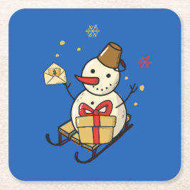 Porta-copo De Papel Quadrado Bonito Neve Em Um Sled