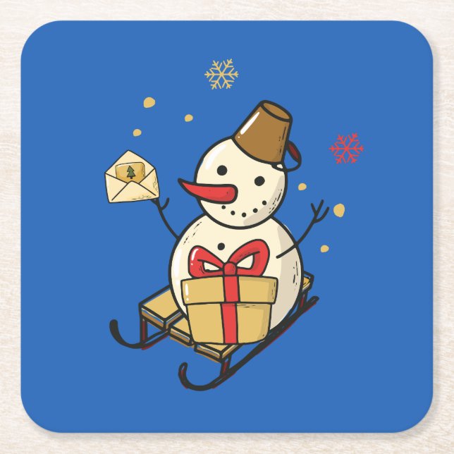 Porta-copo De Papel Quadrado Bonito Neve Em Um Sled (Frente)