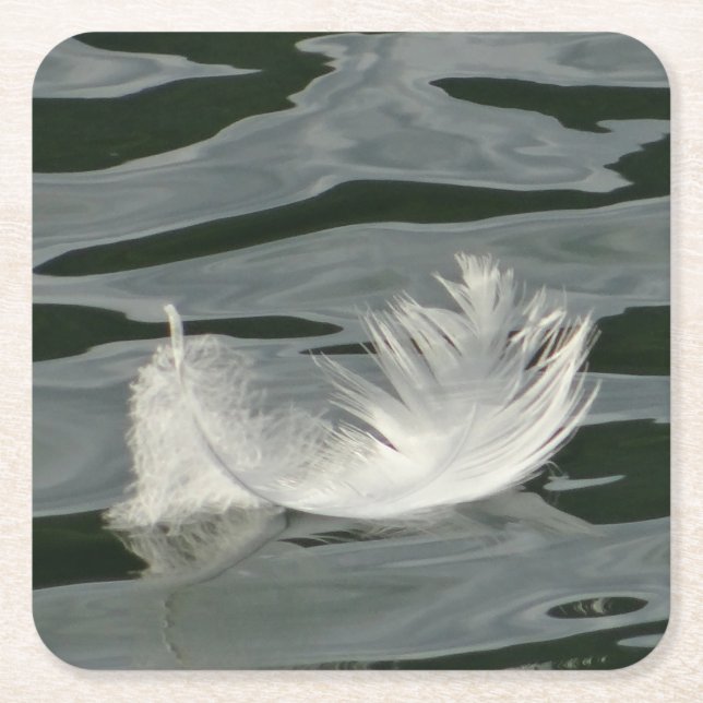 Porta-copo De Papel Quadrado Bonito pena branca (Frente)