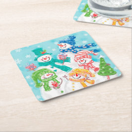 Porta-copo De Papel Quadrado Bonito Retro Snowman Natal