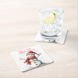 Porta-copo De Papel Quadrado Bonito Snowman Winter Watercolor Feliz Natal
