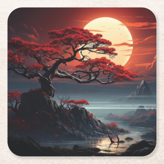 Porta-copo De Papel Quadrado Bonsai Tree (Frente)