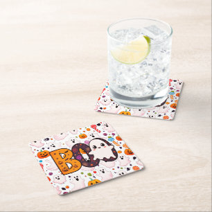 Porta-copo De Papel Quadrado Boo Ghost para o Halloween