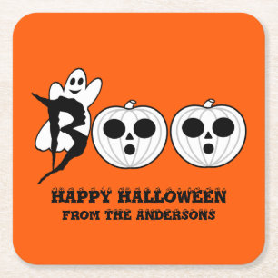 Porta-copo De Papel Quadrado BOO! Porta copos de papel fantasma do Halloween