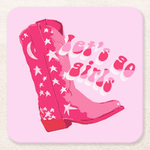 Porta-copo De Papel Quadrado Boot de Cowgirl Vermelha Cor-de-Rosa Bonita