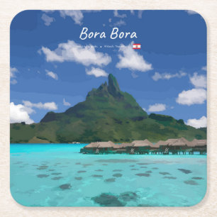 Porta-copo De Papel Quadrado Bora Bora, Polinésia Francesa - Resort de Praia