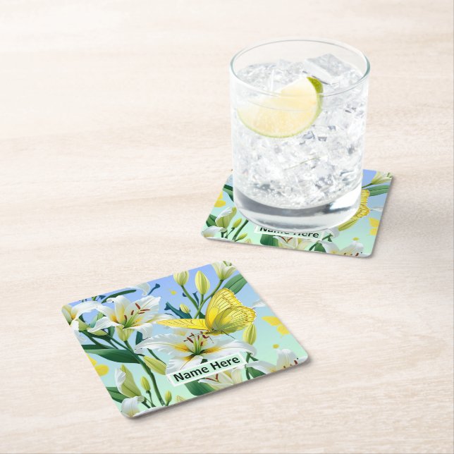 Porta-copo De Papel Quadrado Borboleta amarela branca (Insitu)