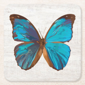 Porta-copo De Papel Quadrado Borboleta colorida azul tropical e gema turquesa