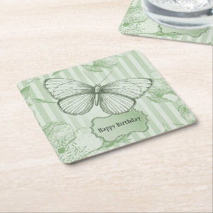 Porta-copo De Papel Quadrado Borboleta de Hortelã Sweet Sixteen