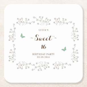 Porta-copo De Papel Quadrado Borboleta Elegante E Edulcorante 16 Aniversário