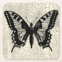 Borboleta Preta e Branca em Fundo Crachado