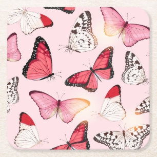 Porta-copo De Papel Quadrado Borboleta Tropical Detalhada: Padrão Vintage