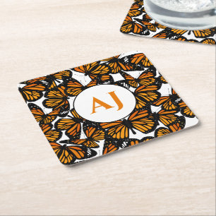 Porta-copo De Papel Quadrado Borboleta Tropical Monarch Laranja Monograma
