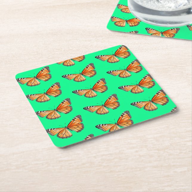 Porta-copo De Papel Quadrado Borboleta verde lima (Inclinado)