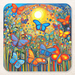 Porta-copo De Papel Quadrado Borboletas ascendendo ao nascer do sol