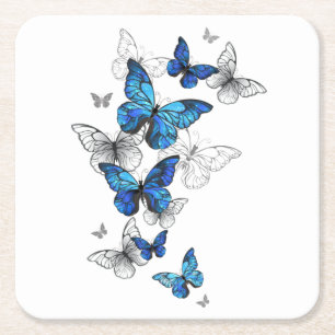 Porta-copo De Papel Quadrado Borboletas Azuis Morpho