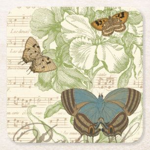 Porta-copo De Papel Quadrado Borboletas em Música Planeta com Design Floral
